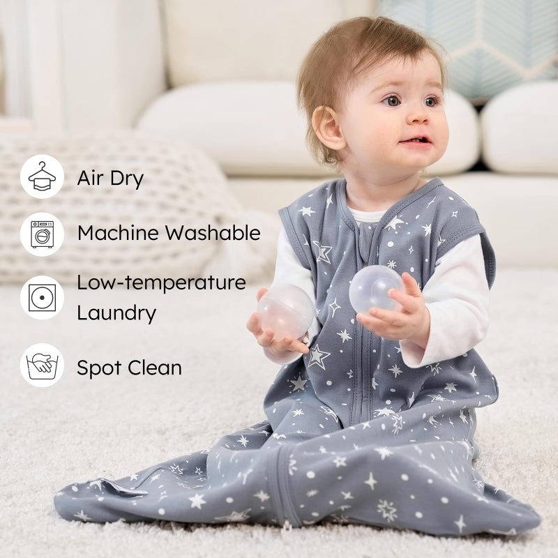FIEMOL Baby Sleep Sack 6-12 months, 100% Cotton Sleeping Sack for Newborn and Infant, 3 Pack Baby Wearable Blanket for Boy and Girl, 0.5 Tog Lightweight Double Zipper Sleep Bag Grey Moon Bear - Image 2