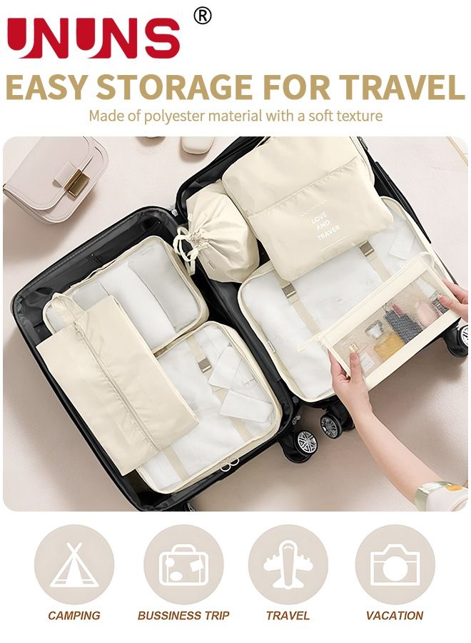 UNUNS Packing Cubes,8 Pack Travel Luggage Organizers Storage Bags For Travel,Various Sizes Packing Cubes For Suitcases,Travel Accessories Essentials,Light Travel Cubes For Carry On Suitcases,Beige - Image 2