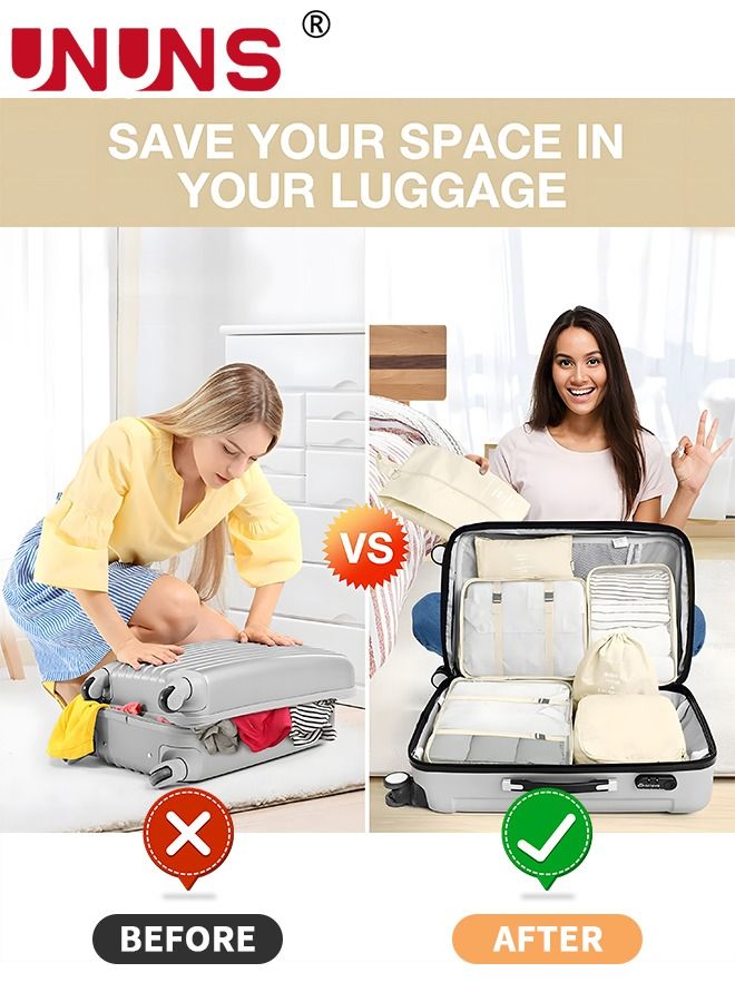 UNUNS Packing Cubes,8 Pack Travel Luggage Organizers Storage Bags For Travel,Various Sizes Packing Cubes For Suitcases,Travel Accessories Essentials,Light Travel Cubes For Carry On Suitcases,Beige - Image 3
