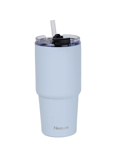 Nessan Nessan Double Wall Stainless Steel Vacuum Insulated Travel Mug Tumbler with Dual Function Lid and Straw for Water, Iced Tea or Hot Coffee, Smoothie and More (Blue, 480ml)