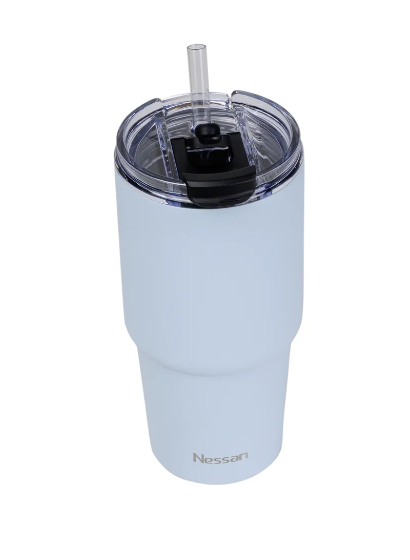 نيسان Nessan Double Wall Stainless Steel Vacuum Insulated Travel Mug Tumbler with Dual Function Lid and Straw for Water, Iced Tea or Hot Coffee, Smoothie and More (Blue, 480ml)