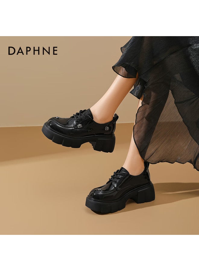 Daphne Rose Leather Loafers, Spring 2025 Loafers, Thick-soled High-end Heightening British Style Leather Shoes, Glossy Black, Size 38 - Image 4