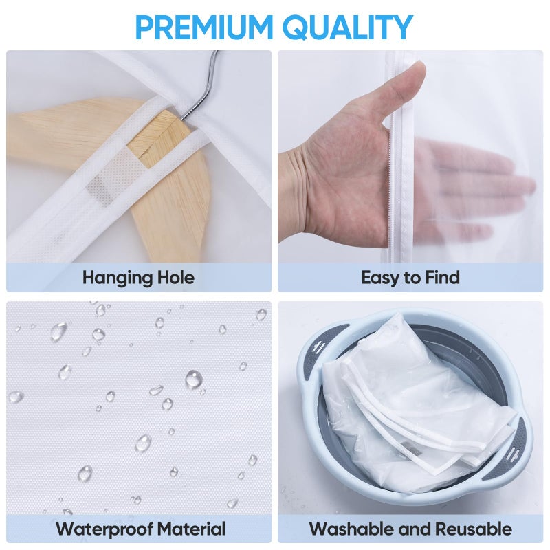 BALEINE 40'' Translucent Garment Bags, 2 Packs PEVA Dress Bag for Closet Clothes Dresses Suit Coats Storage (White, 2PK) - Image 2