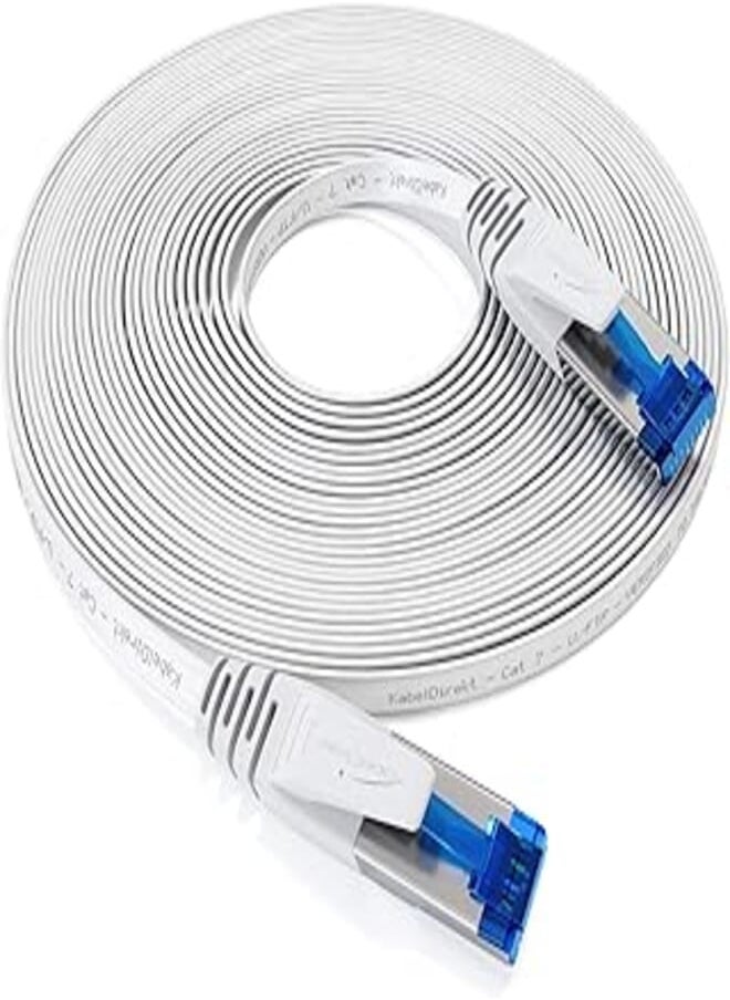 KabelDirekt KabelDirekt – 5m – Flat Ethernet/LAN/network cable (Cat 7, 10Gbps, RJ45 connector, highly flexible, suitable for permanent installation, for maximum optical fibre speeds, white) 