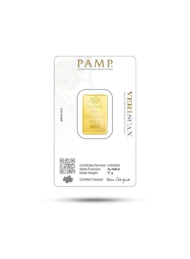 PAMP 24KT 999.9 Purity 10 Gram Suisse PAMP Queen Gold Bar - Image 2