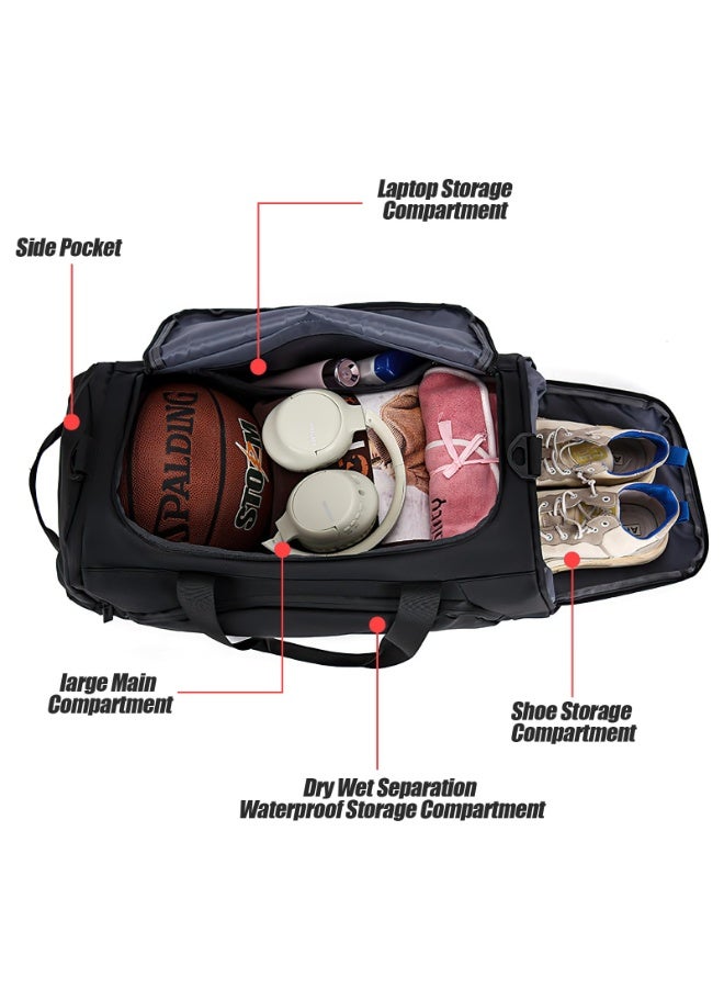 LumsAura 45L Large Sports Bag with 3 Carrying Ways, Training Bag with Wet Compartment, Shoe Compartment, Laptop Compartment, Hidden Shoulder Straps and Additional Shoulder Straps. Ideal for Travel, Fitness - Image 2