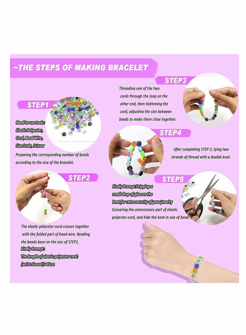 SYOSI Smiley Face Beads Kit, 300 Pcs 15 Colors Mixed Smiley Heishi Preppy Flat Round Beads with Crystal String, for Jewelry Making Bracelet Earring Necklace DIY Craft Supplies Hair Accessories - Image 4