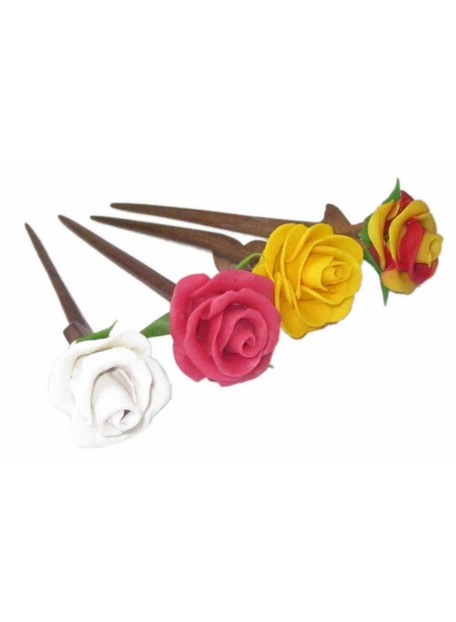 Unique Indian Crafts Hand made wooden Juda pin with procelain clay work - Image 1