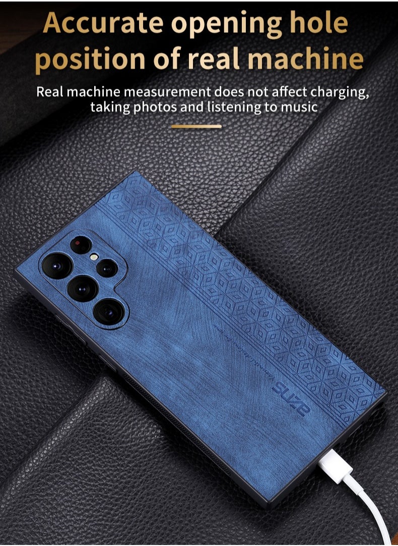 ICARLUS For Samsung Galaxy S25 Ultra Anti-scratch Phone Case Imprinted Leather Coated TPU Cover - Blue  - Image 3