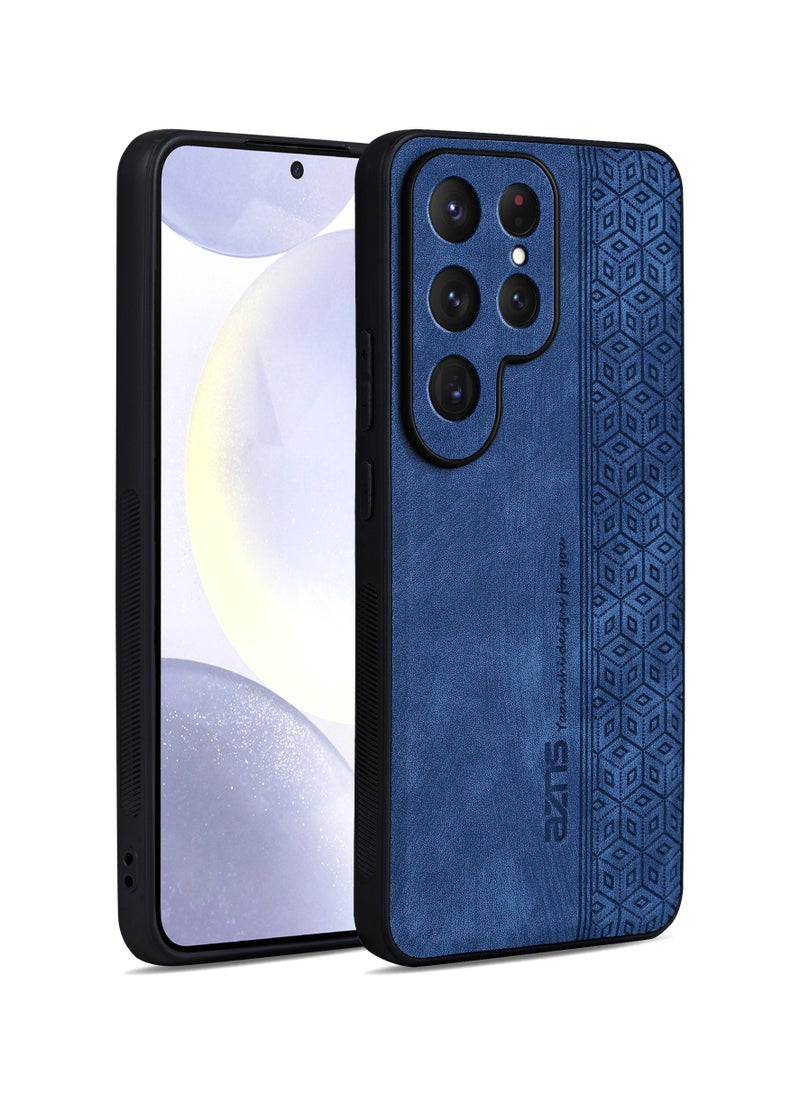 ICARLUS For Samsung Galaxy S25 Ultra Anti-scratch Phone Case Imprinted Leather Coated TPU Cover - Blue  - Image 2
