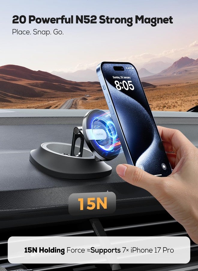 Nulaxy 2026 Upgraded Magsafe Car Mount for Dashboard, [Ultra-Stable & Strong] Car Phone Holder with Rotating Base, Foldable Magnetic Phone Holders for Your Car Compatible with iPhone 17 Pro Max - Image 3