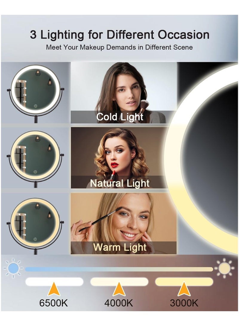 XiuWoo Rechargable LED Lighted Makeup Mirror Tabletop, 10X Magnifying Mirror with 3 Color Lights, Brightness Adjustable Height Adjustable, Double Sided Mirror in Black - Image 4