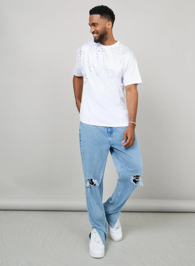 Styli Styli Geo Foil Placement Print Oversized T-Shirt