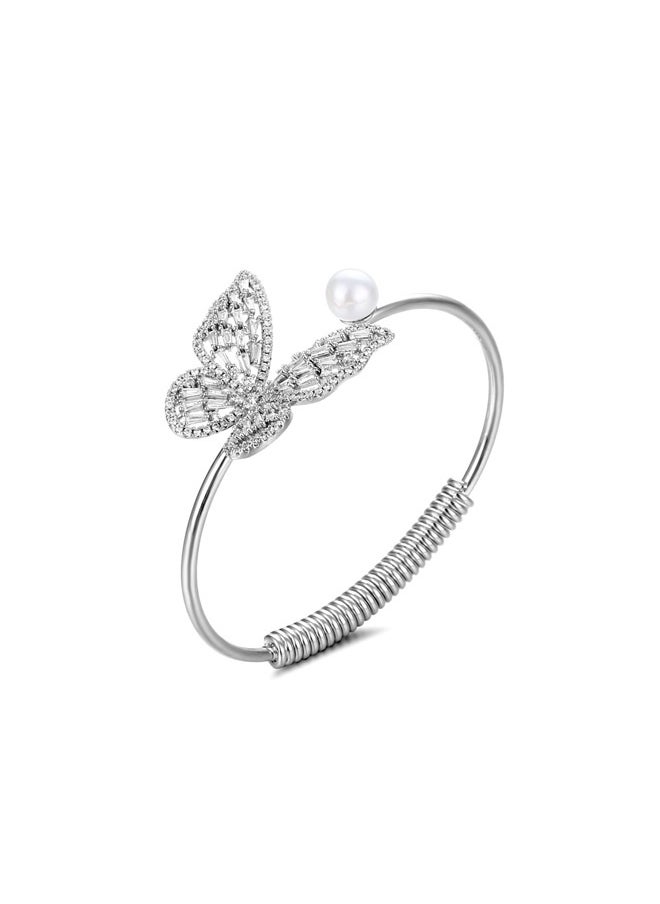yongsheng Stylish Bracelet,Pearl Bracelet for Women Dainty Bracelet Prom Jewelry Rhinestone Bracelet Crystal Bracelet Wedding Jewelry for Brides Bridesmaid Gifts  - Image 2