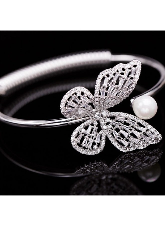 yongsheng Stylish Bracelet,Pearl Bracelet for Women Dainty Bracelet Prom Jewelry Rhinestone Bracelet Crystal Bracelet Wedding Jewelry for Brides Bridesmaid Gifts  - Image 3