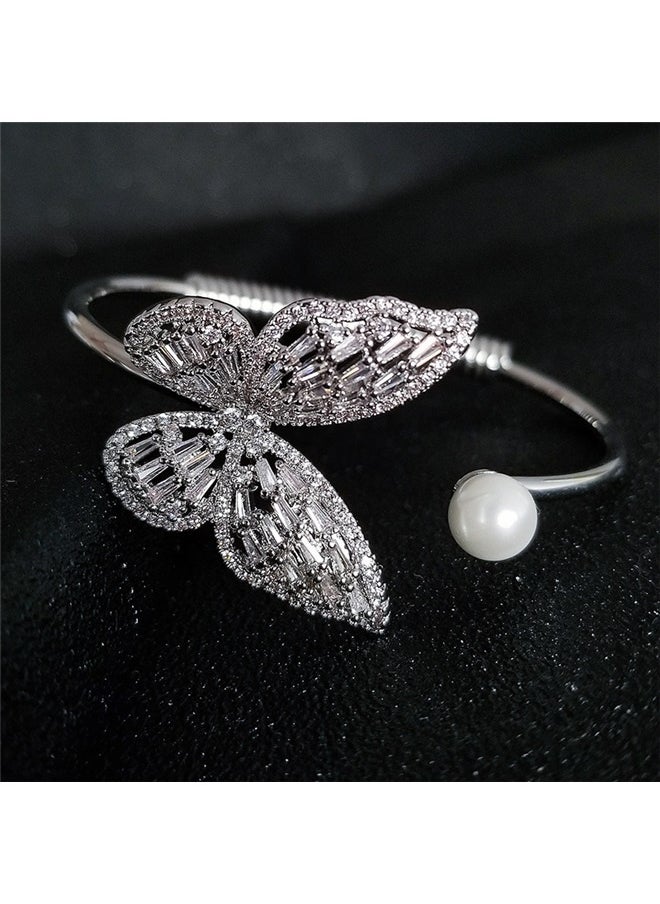 yongsheng Stylish Bracelet,Pearl Bracelet for Women Dainty Bracelet Prom Jewelry Rhinestone Bracelet Crystal Bracelet Wedding Jewelry for Brides Bridesmaid Gifts  - Image 5