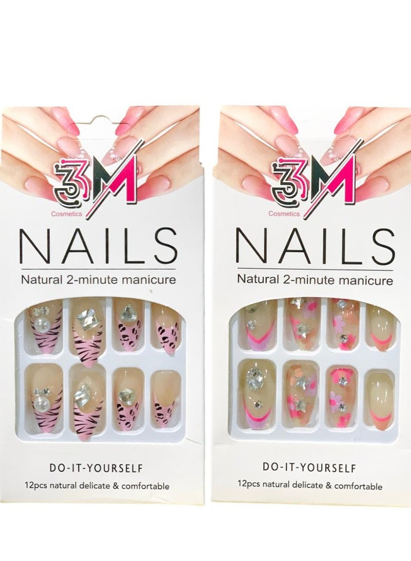 3M False Nails Natural 2-Minute Manicure 12Pcs Natural Delicate &Comfortable -(2Pc)