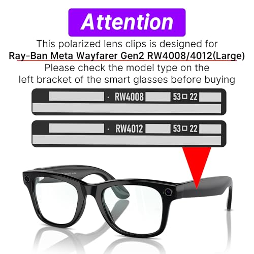 RCstyle HiBloks 4Pcs Polarized Clip-on Compatible with Ray-Ban Meta Wayfarer & Gen 2 (RW4008/RW4012 Large), Discoloration Clip for Rayban Meta Gen 2 Accessories (Dark Green, Night Vision Yellow, Black, Brown) - Image 2