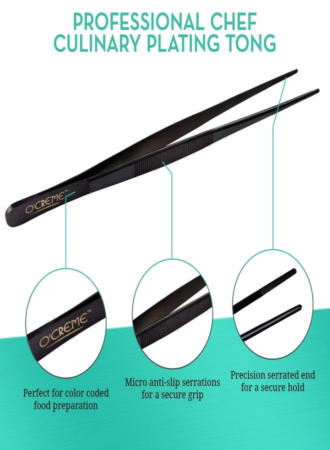 O'Creme 10 Inch Blue Precision Stainless Steel Kitchen Tweezer Tongs with Serrated Tips for Gripping - Image 3