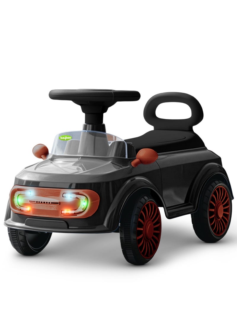 BAYBEE Mini Ride on Car for Kids with Music, Light & Parental Handle | Toddler Push Car Ride on Toys Car for Kids | Suitable for Babies to 1 to 3 Years Boys Girls Black - Image 1