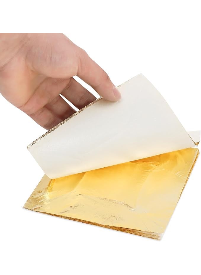 INDIAN GOLD AND SILVER LEAFING HUB IGLH Gold Leaf Sheets 100 Sheets 8x8 cm Imitation Gold Foil for Gilding Art Craft DIY Projects Resin Art Decoration Crafting Paintings Nail DecoFurniture Size 315 335 inhches  - Image 1