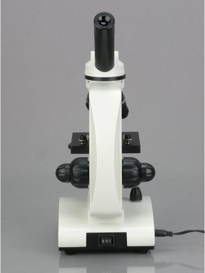AmScope M160C-2L-PB10 Cordless Compound Monocular Microscope, WF10x and WF25x Eyepieces, 40x-1000x Magnification, Upper and Lower LED Illumination with Rheostat, Brightfield, Single-Lens Condenser, Coaxial Coarse and Fine Focus, Plain Stage, 110V or Battery-Powered, with Handle and Arched Base - Image 3