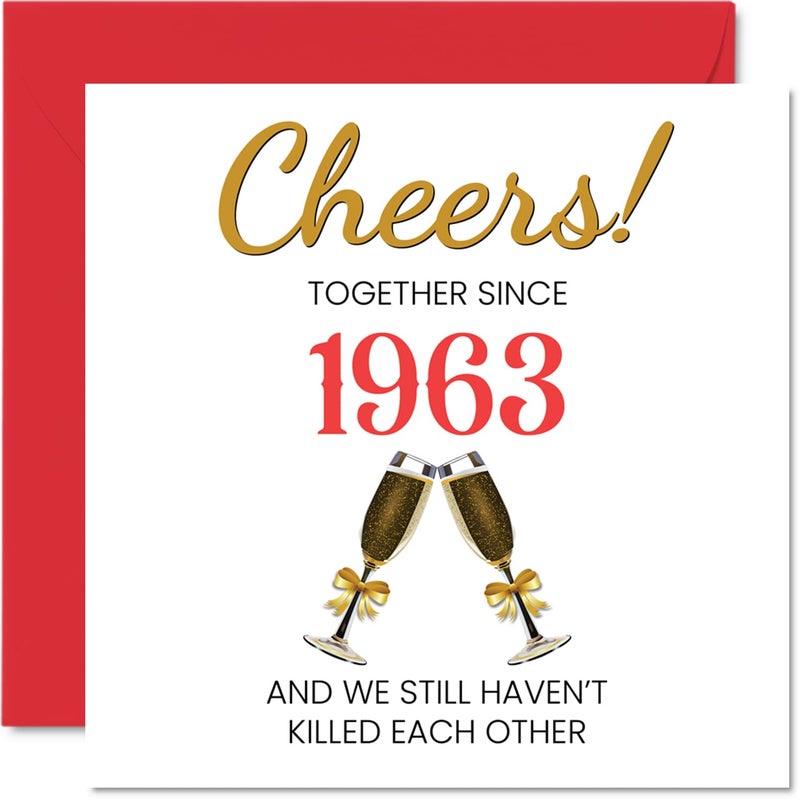 Stuff4 Funny 62nd Anniversary Card for Husband Wife - Together Since 1963 - Happy 62nd Wedding Anniversary Cards for Partner  I Love You Gifts  5.7 x 5.7 Inch Greeting Cards for Sixty-Second Anniversaries - Image 1