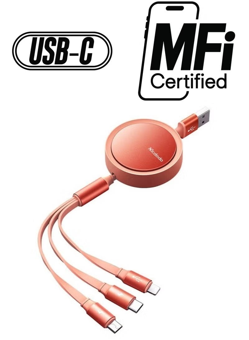 Mcdodo CA-7252 3in1 Retractable USB Cable Orange - Image 1