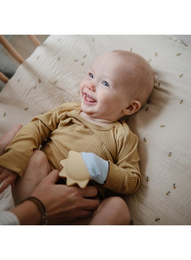 mushie mushie Silicone Teething Mitten for Babies 3 Months+ (Sun) | Textured Silicone & Sensory Fabric with Adjustable Strap  - Image 3