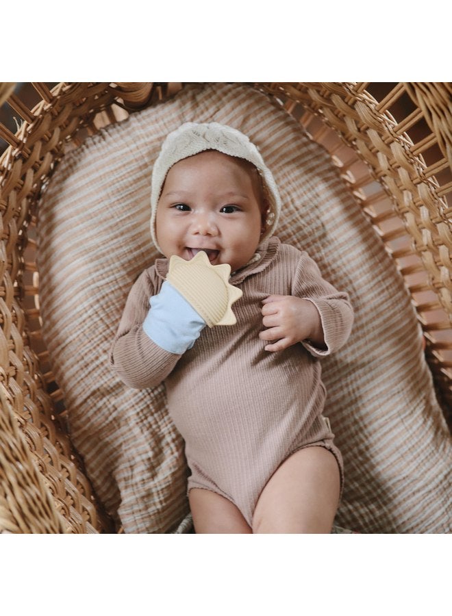 mushie mushie Silicone Teething Mitten for Babies 3 Months+ (Sun) | Textured Silicone & Sensory Fabric with Adjustable Strap  - Image 2