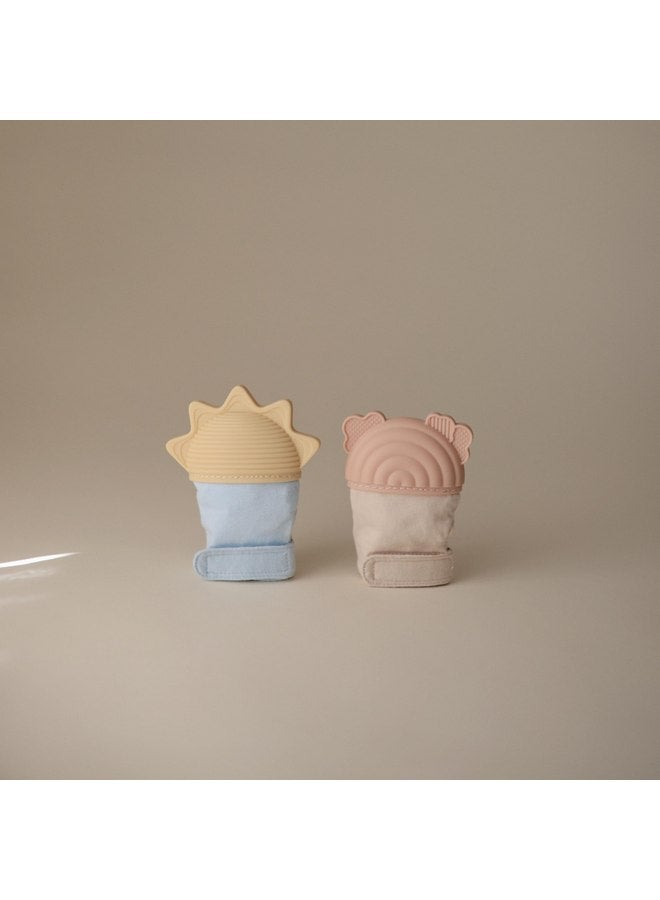 mushie mushie Silicone Teething Mitten for Babies 3 Months+ (Sun) | Textured Silicone & Sensory Fabric with Adjustable Strap  - Image 1