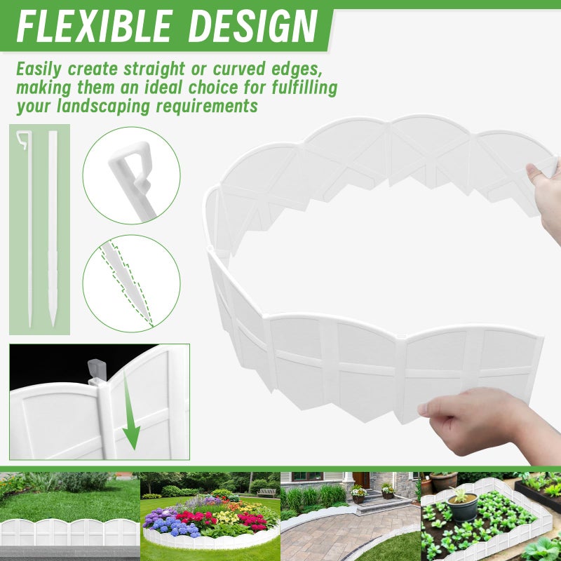 AMURS 20Pcs Garden Edging Border Landscape Edging Lawn Garden Fence Decorative Landscape Border 20Ft Length Landscaping with 20 Pcs Stakes for Lawn Flower Bed Yard White - Image 2