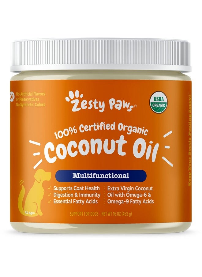 Zesty Paws Coconut Oil For Dogs  Certified Organic & Virgin Superfood Supplement  Digestive & Immune Support  16 Oz  - Image 1