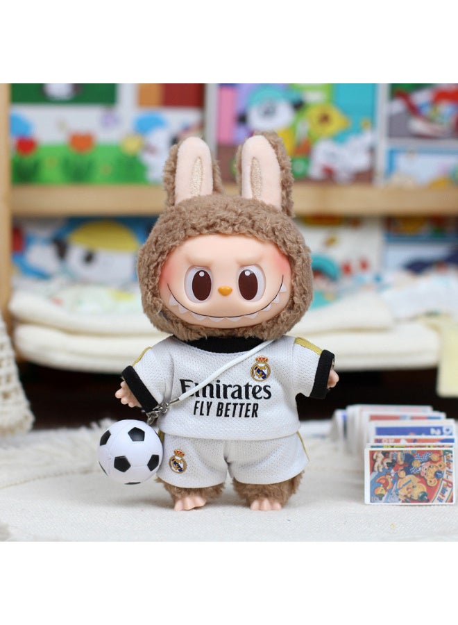 FIFA World Cup (Real Madrid）Labubu Doll Clothing Set, suitable for hanging plush dolls up to 17cm, interchangeable clothing for first, third generation vinyl collectible dolls, durable and stylish accessories