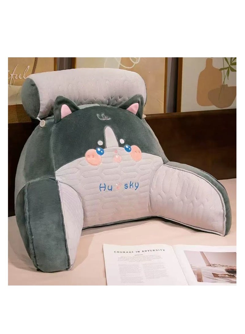 Reading Pillow with Detachable Neck Roll & Arms - Backrest Pillow Memory Foam Bed Rest, Ergonomic Lumbar Support, Removable Washable Cover - Large Ultra-Comfy Cushion for Reading, Watching TV, Gaming in Bed/Couch（Siberian Husky-70*50cm） - Image 1