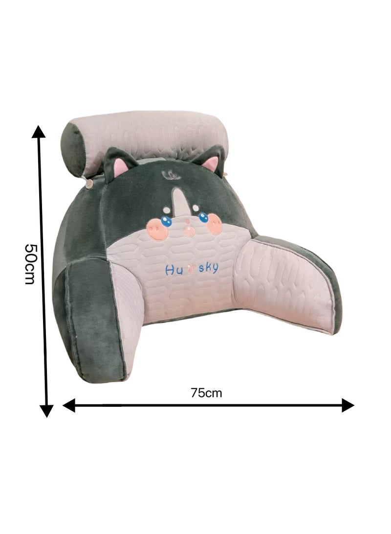 Reading Pillow with Detachable Neck Roll & Arms - Backrest Pillow Memory Foam Bed Rest, Ergonomic Lumbar Support, Removable Washable Cover - Large Ultra-Comfy Cushion for Reading, Watching TV, Gaming in Bed/Couch（Siberian Husky-70*50cm） - Image 2