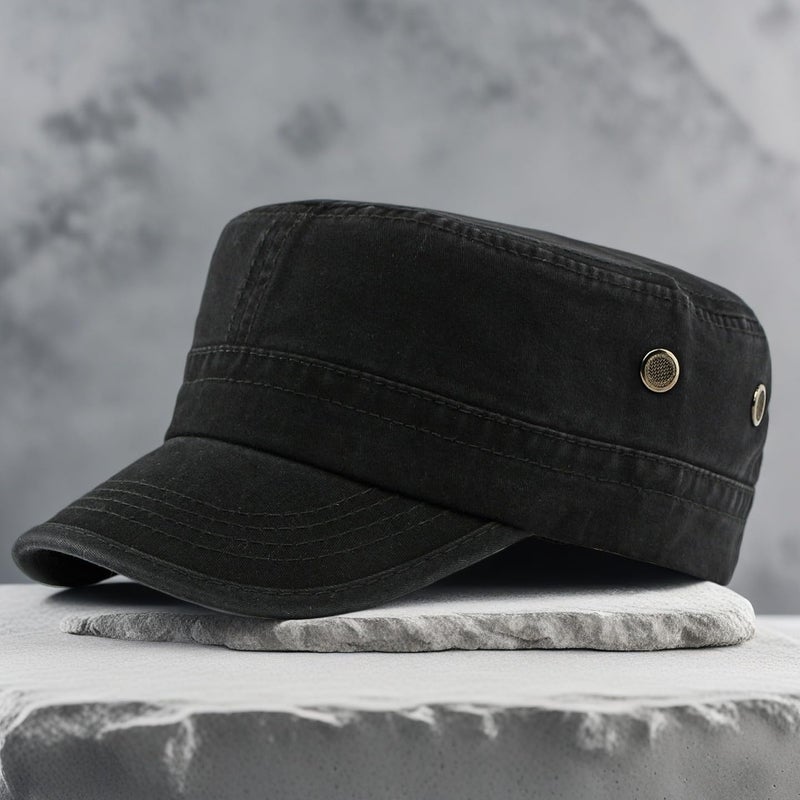 PTDTSHOU Army Cadet Cap for Men Women Military Flat Top Cap Adjustable Cotton Basic Baseball Cap - Image 2