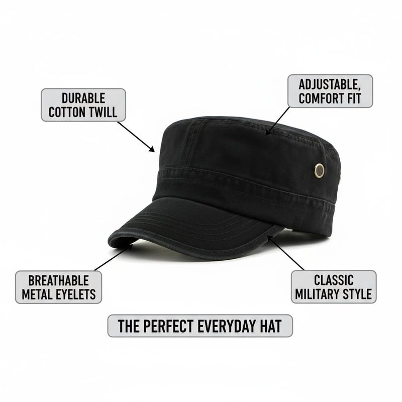 PTDTSHOU Army Cadet Cap for Men Women Military Flat Top Cap Adjustable Cotton Basic Baseball Cap - Image 3