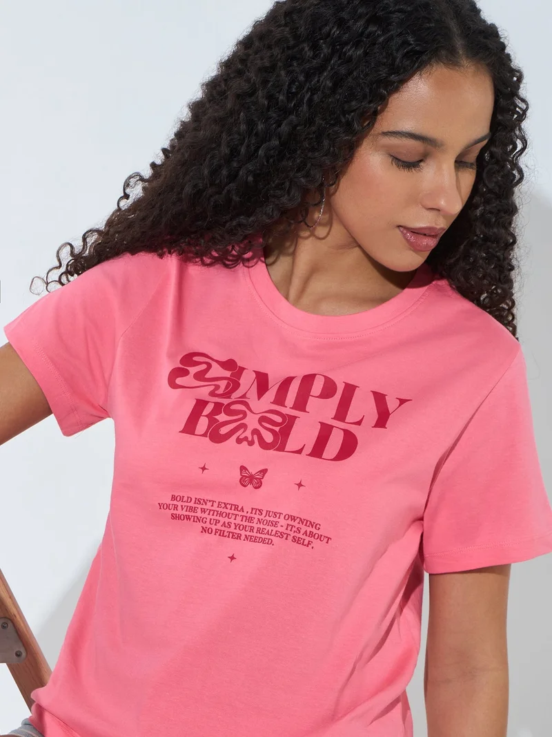 Outzidr  Pink Short Sleeves Crew Neck T-Shirt for Women | Best Price UAE