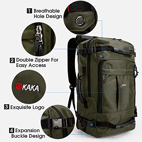 KAKA حقيبة ظهر كاكا للسفر، حقيبة محمولة مقاومة للماء معتمدة للطيران حقيبة دفل للرحلات حقيبة ظهر للرجال والنساء (ترقية خضراء) - Image 4