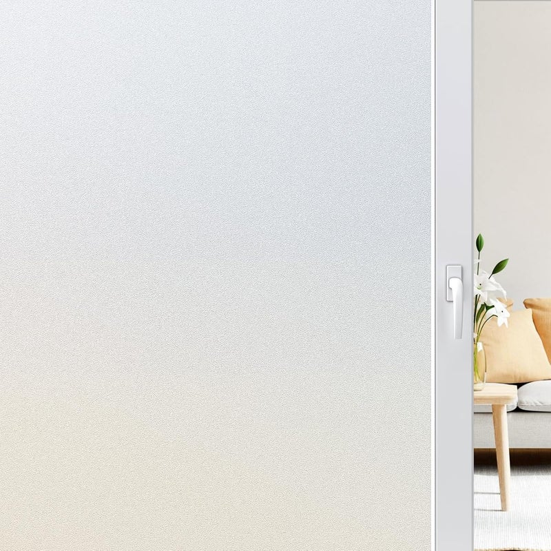 rabbitgoo Window Film Privacy Frosted Window Film Opaque Stickers for Glass Doors Frosting with New Grid Design No Glue Anti UV Self Adhesive Sun Block Home Bathroom Office 90 x 400 cm
