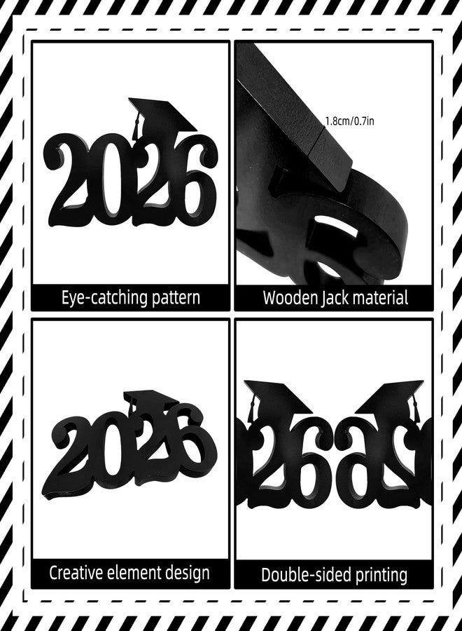 SZTZPW Graduation Decorations 2026 Wooden Table Decor,13x7inch Double Sided Hollowed-out Class of 2026 Black Graduation Centerpieces for Tables,Congrats Grad Party Decorations Indoor Outdoor - Image 4