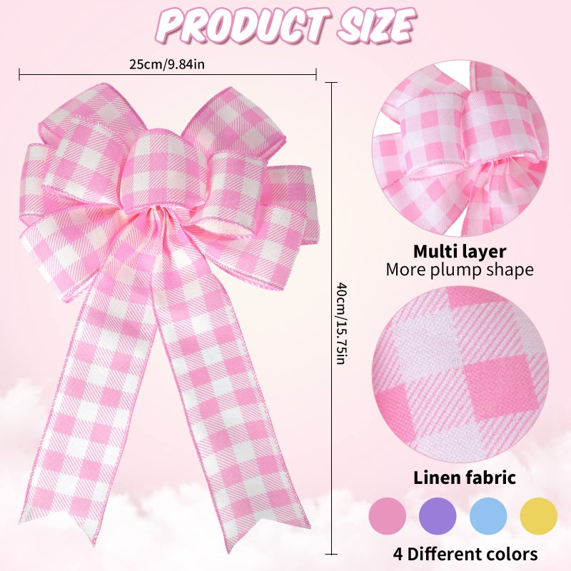 Juinte 4 Pcs Easter Spring Wreath Bow Decoration Large Colorful Burlap Wreath Ribbon Bows Ornaments for Easter Party Tree (Cute Colors) - Image 2