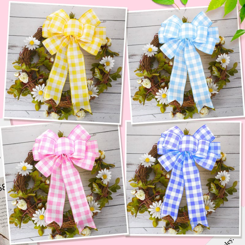 Juinte 4 Pcs Easter Spring Wreath Bow Decoration Large Colorful Burlap Wreath Ribbon Bows Ornaments for Easter Party Tree (Cute Colors) - Image 3