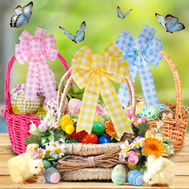 Juinte 4 Pcs Easter Spring Wreath Bow Decoration Large Colorful Burlap Wreath Ribbon Bows Ornaments for Easter Party Tree (Cute Colors) - Image 4