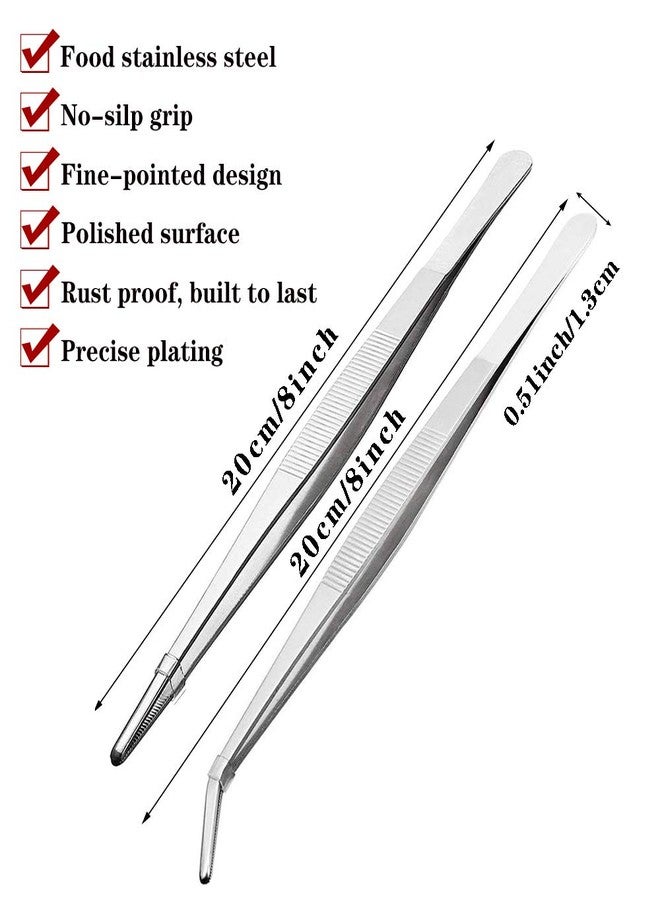 Cyimi ملقط مطبخ من الفولاذ المقاوم للصدأ من سييمي، طوله 8 بوصات، ملقط طعام كبير شديد التحمل مع أطراف مسننة دقيقة للطهي (8 بوصات مستقيمة + منحنية). - Image 2