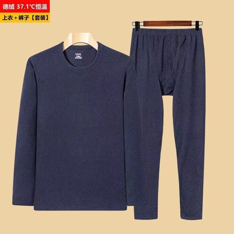 Men'S Thermal De Rong Underwear Set Winter Mid-High Collar Cold-Proof Fleece Thickened Base Layer Top And Pants For Young Men - Image 1