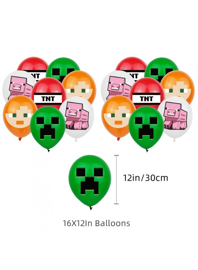 مجموعة أدوات حفلة عيد ميلاد على طراز البكسل - تتضمن لافتة عيد ميلاد سعيد، بالونات لاتكس، زينة كعك، زينة على طراز عمال المناجم للأولاد والبنات، مستلزمات حفلة ألعاب فيديو كرتونية - Image 3