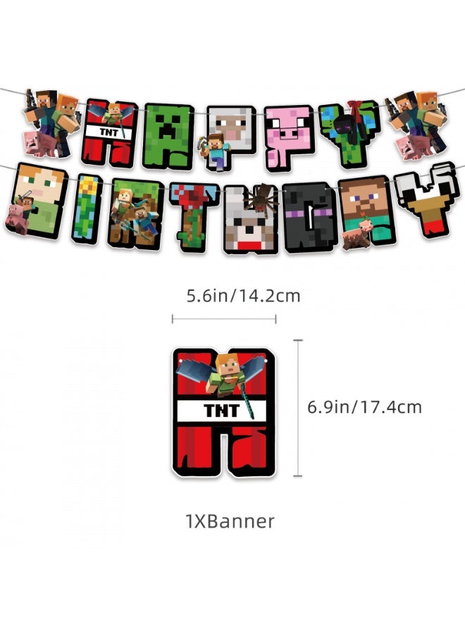 مجموعة أدوات حفلة عيد ميلاد على طراز البكسل - تتضمن لافتة عيد ميلاد سعيد، بالونات لاتكس، زينة كعك، زينة على طراز عمال المناجم للأولاد والبنات، مستلزمات حفلة ألعاب فيديو كرتونية - Image 5