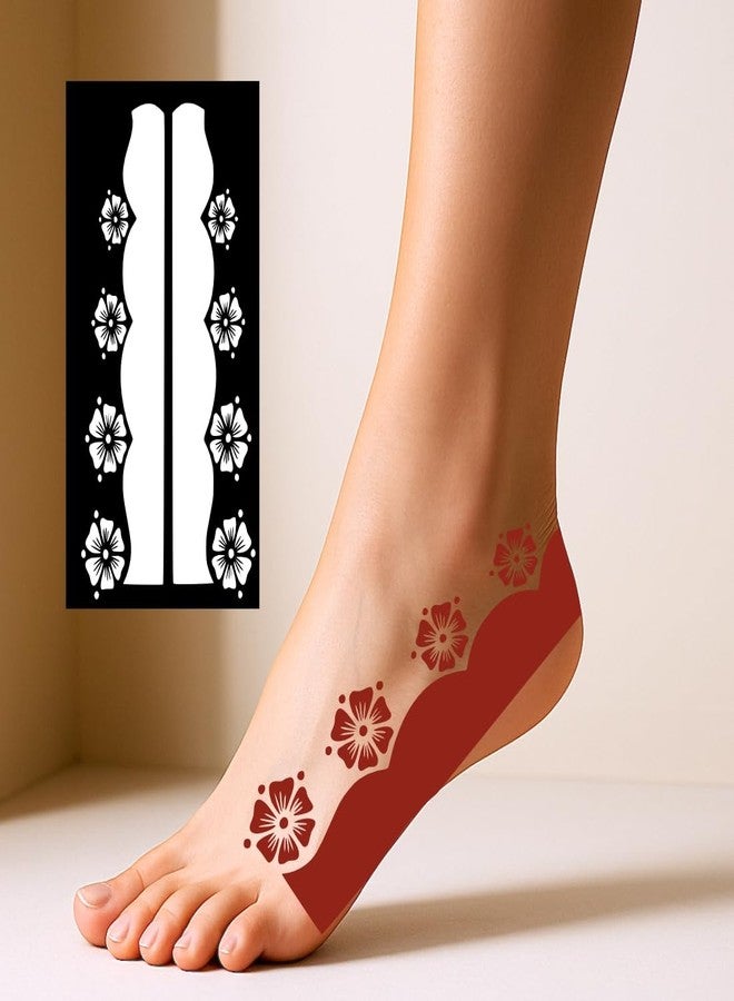 ORDERSHOCK Traditional Style Leg Mehndi Sticker with Graceful Vine and Flower Patterns Easy To Apply And Time Saving Mehndi Stencil For Girls And Women - Image 3